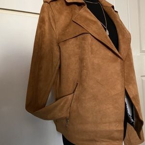 NWT Tahari Faux Suede Moto Jacket (M) Tobacco/Cognac